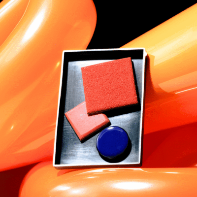 Layered Squares & Blue Circle Brooch